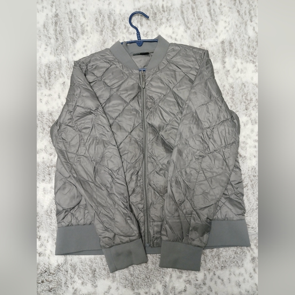 Men's Quilted Bomber Jacket in Sage Gray